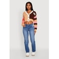 thumbnail image 1 of Womens Daisy Color Block Patch Cropped Button Front Cardigan, 1 of 5