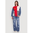 thumbnail image 1 of Womens Daisy Color Blocked Denim Sleeve Sweater, 1 of 5