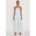 thumbnail image 1 of Womens Daisy Denim Strapless Flare Jumpsuit with Cargo Pockets, 1 of 4