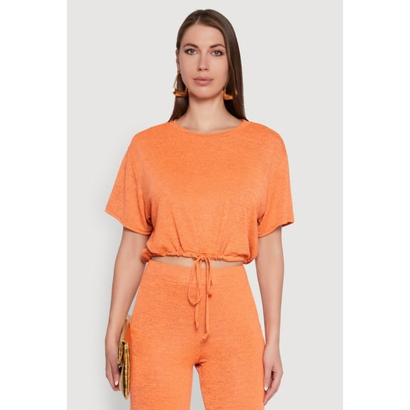 Womens Daisy Drawstring Hem Crew Neck Cropped Tee