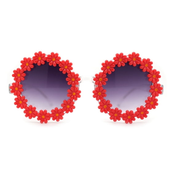 Womens Daisy Flower Trim Round Circle Lens Hippie Sunglasses Orange Smoke