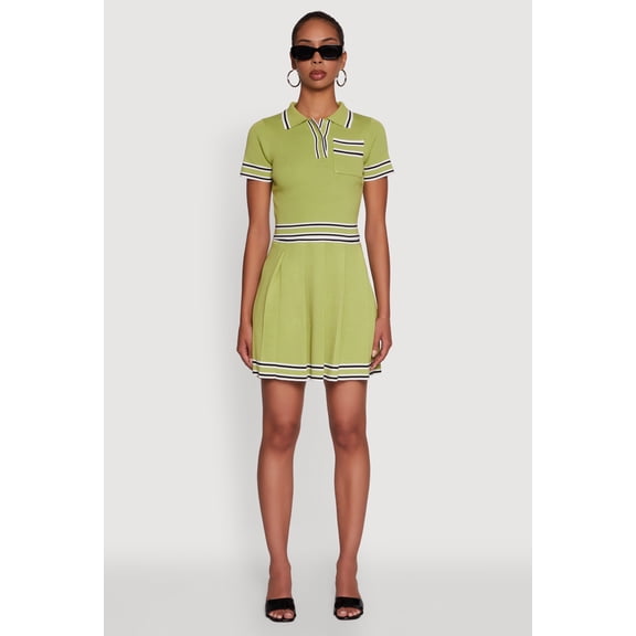 Womens Daisy High Waisted Pleated Skirt with Varsity Stripe Detail