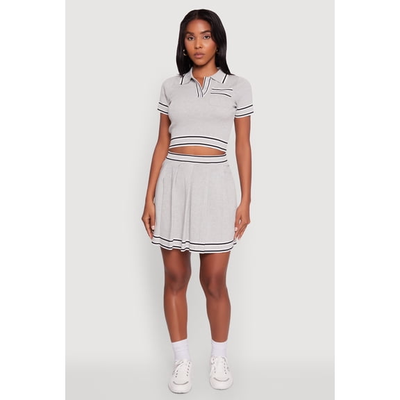 Womens Daisy High Waisted Pleated Skirt with Varsity Stripe Detail