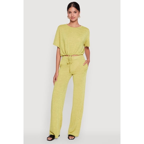 Womens Daisy High Waisted Wide Leg Brushed Knit Pants