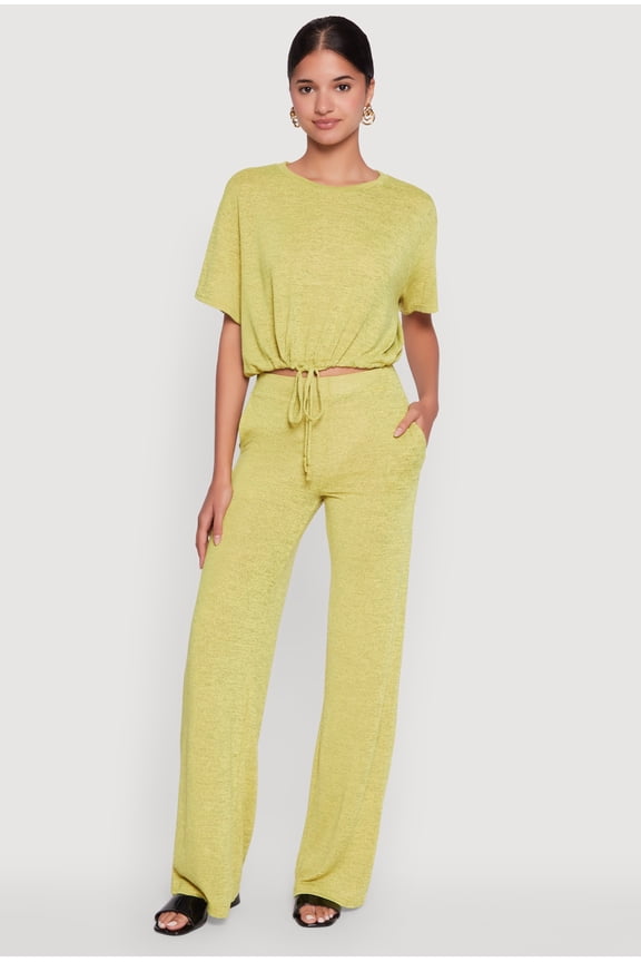 Womens Daisy High Waisted Wide Leg Brushed Knit Pants