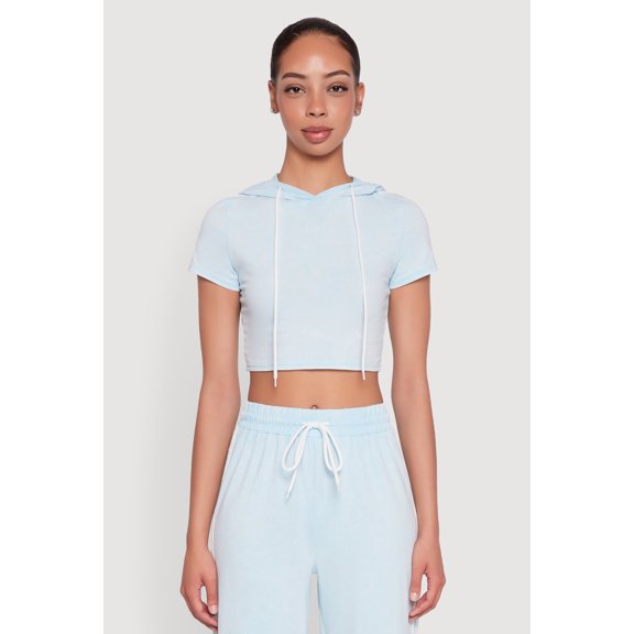 Womens Daisy Mineral Wash Varsity Stripe Hooded Crop Top