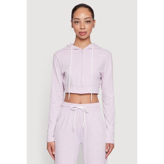 Womens Daisy Mineral Wash Zip Front Cropped Hoodie