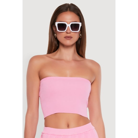 Womens Daisy Rib Knit Cropped Tube Top