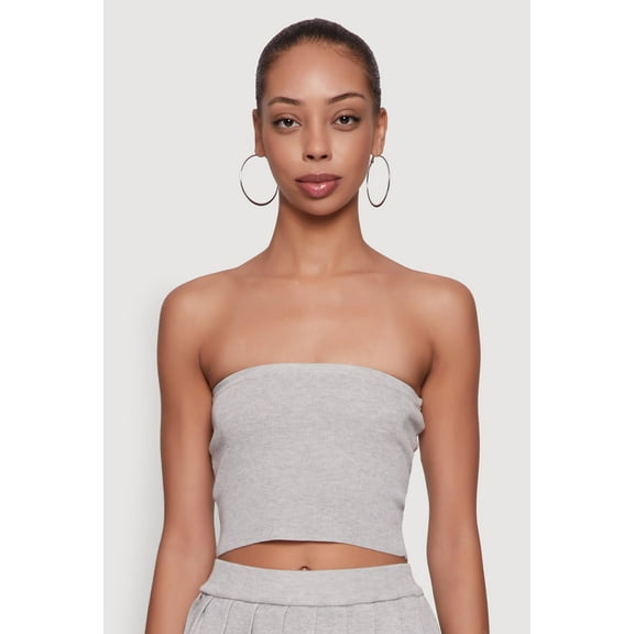Womens Daisy Rib Knit Cropped Tube Top
