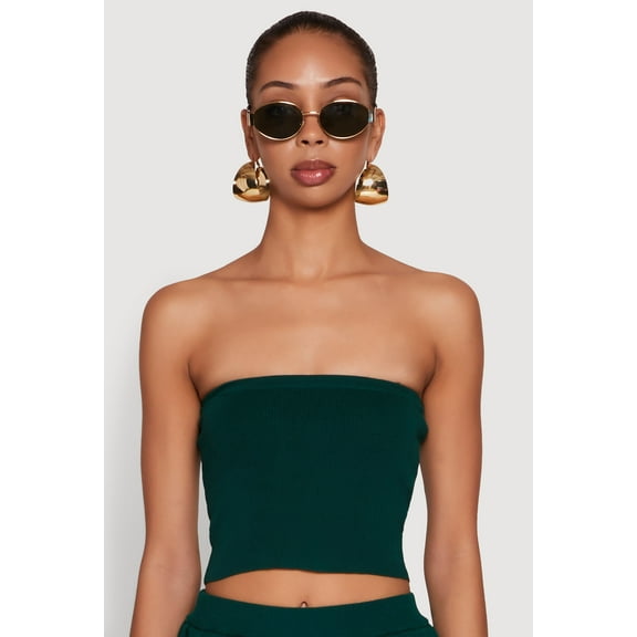 Womens Daisy Rib Knit Cropped Tube Top