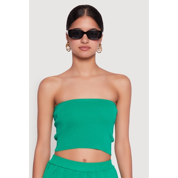 Womens Daisy Rib Knit Cropped Tube Top