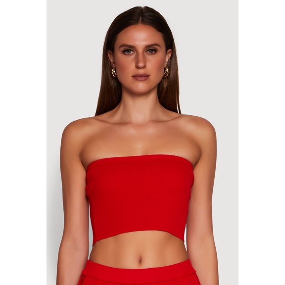 Womens Daisy Rib Knit Cropped Tube Top