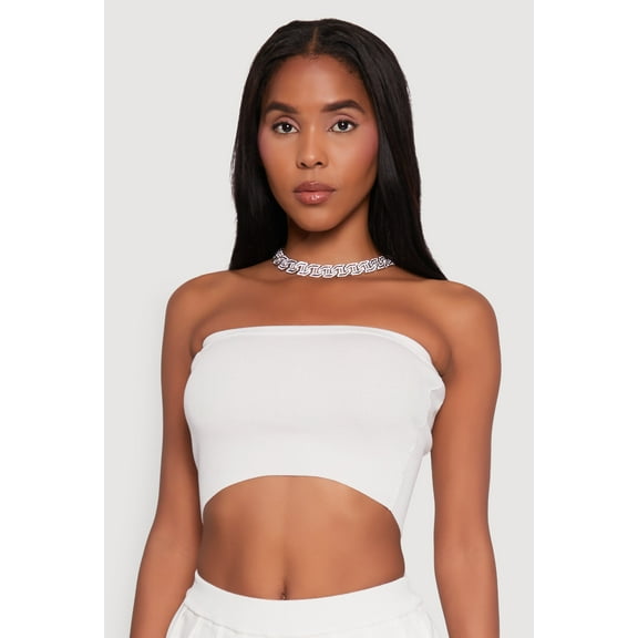 Womens Daisy Rib Knit Cropped Tube Top