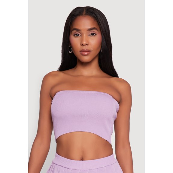 Womens Daisy Rib Knit Cropped Tube Top