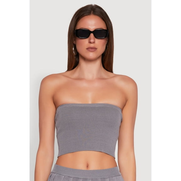 Womens Daisy Rib Knit Cropped Tube Top
