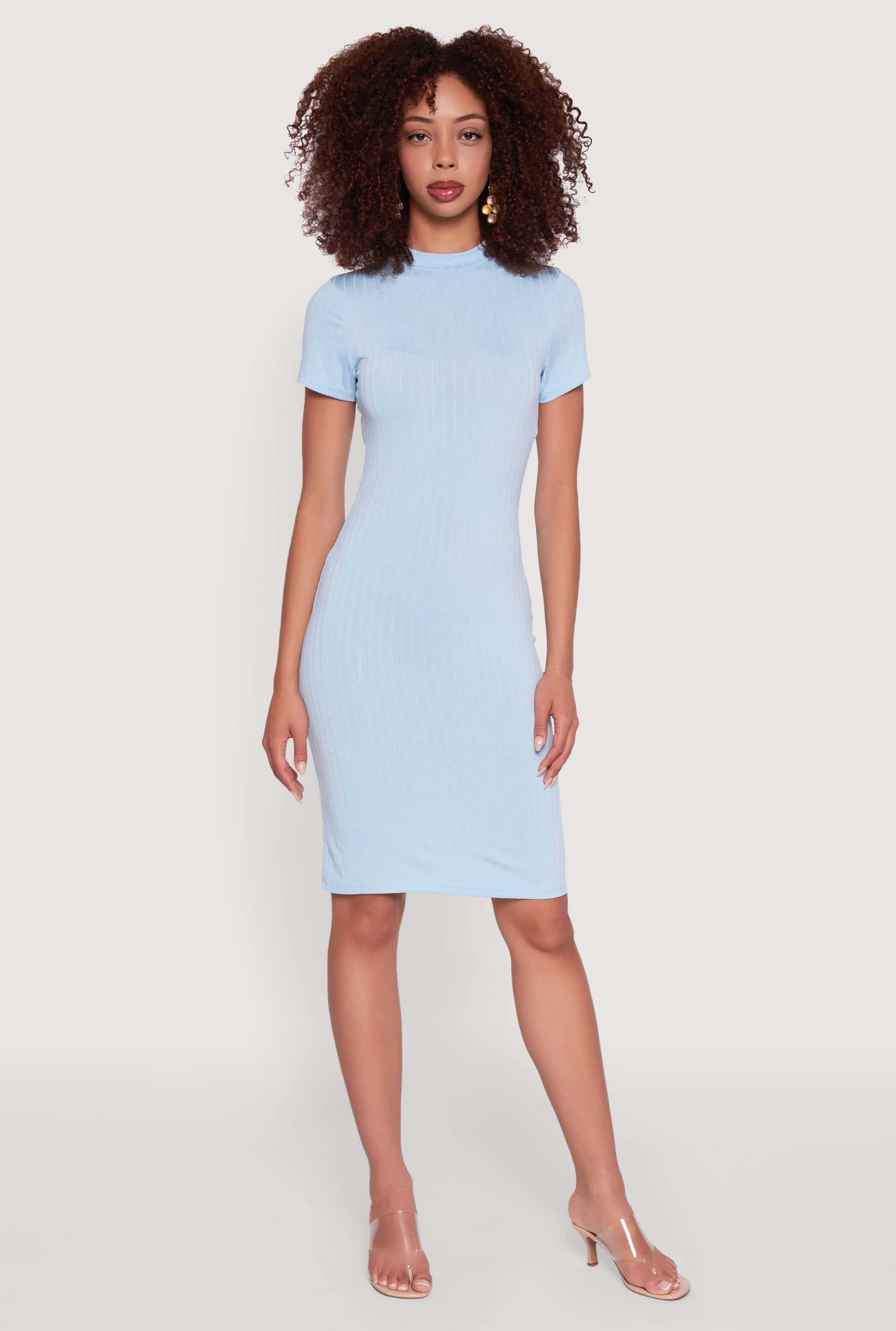 Womens Daisy Rib Knit Mock Neck T Shirt Dress - Walmart.com