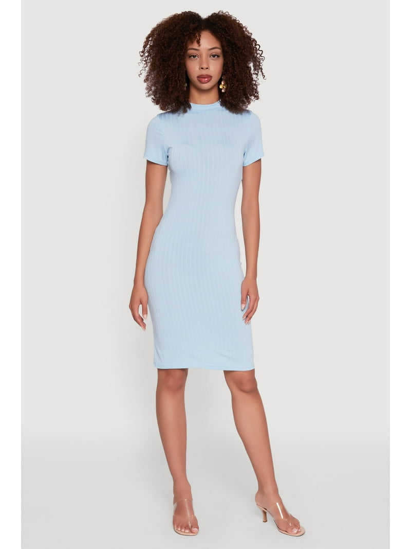 Womens Daisy Rib Knit Mock Neck T Shirt Dress - Walmart.com