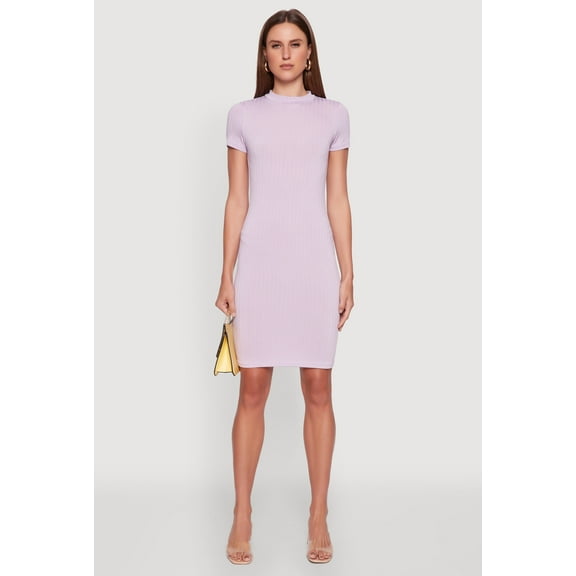 Womens Daisy Rib Knit Mock Neck T Shirt Dress