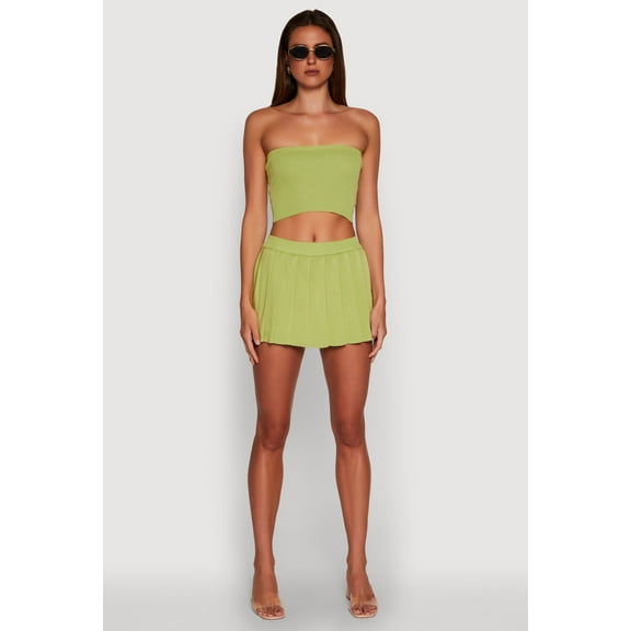 Womens Daisy Rib Knit Pleated Skort