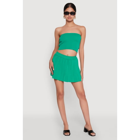 Womens Daisy Rib Knit Pleated Skort