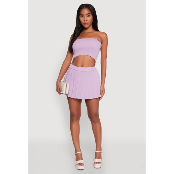 Womens Daisy Rib Knit Pleated Skort