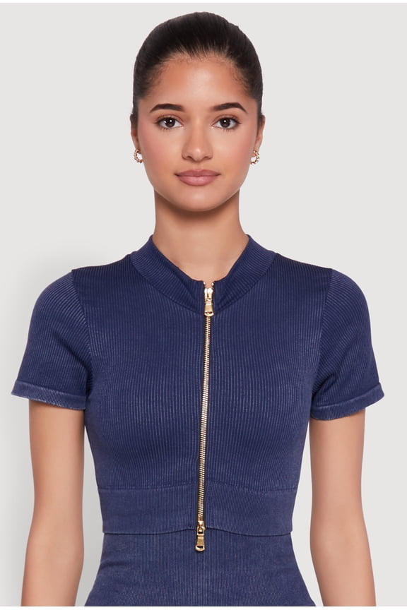 Women's Daisy Seamless Double Zip Front Crop Top