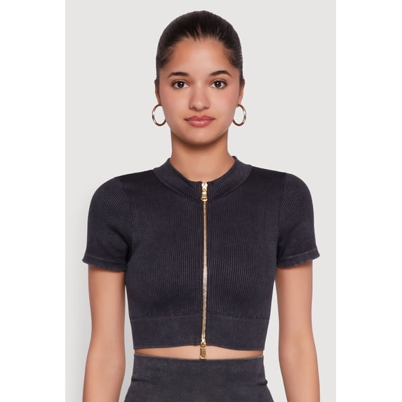 Women's Daisy Seamless Double Zip Front Crop Top