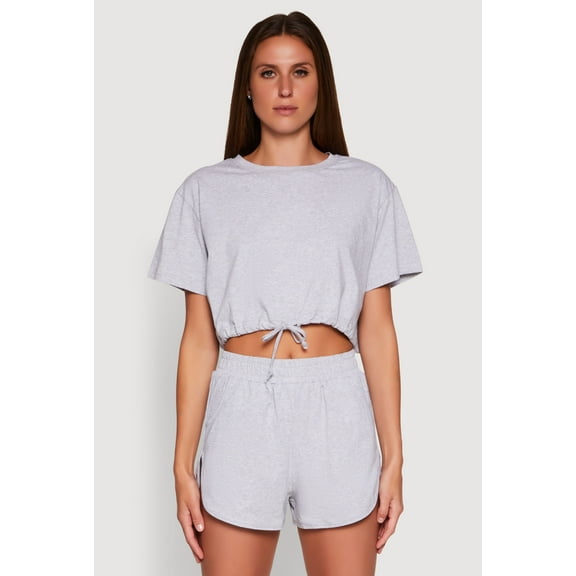Womens Daisy Short Sleeve Drawstring Hem Crop Top