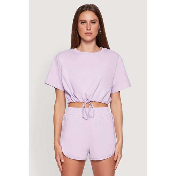 Womens Daisy Short Sleeve Drawstring Hem Crop Top