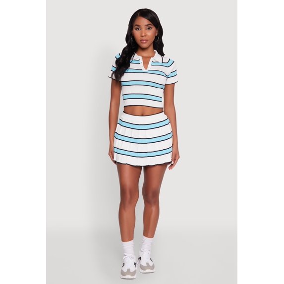 Womens Daisy Striped Pleated Skort
