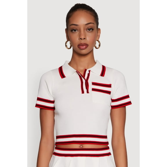 Womens Daisy Varsity Stripe Trim Cropped Polo Shirt