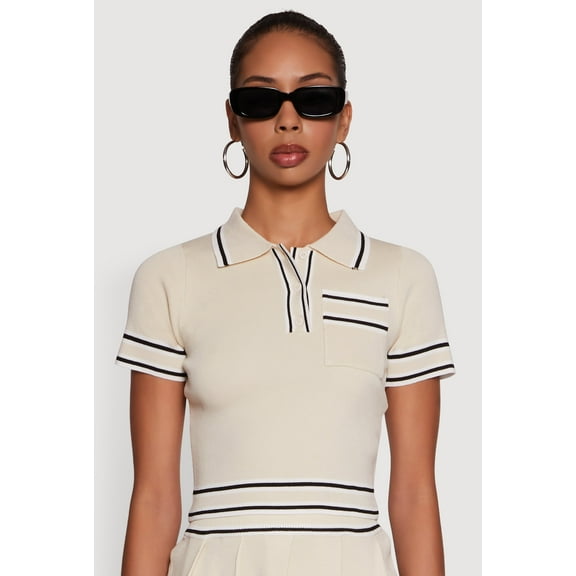 Womens Daisy Varsity Stripe Trim Cropped Polo Shirt