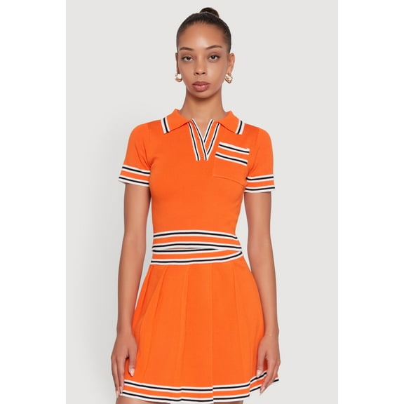 Womens Daisy Varsity Stripe Trim Cropped Polo Shirt