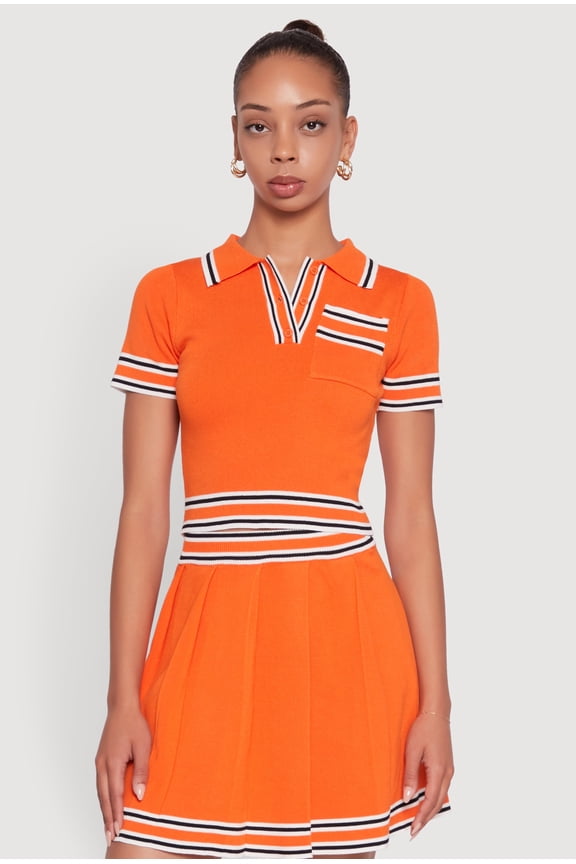 Womens Daisy Varsity Stripe Trim Cropped Polo Shirt