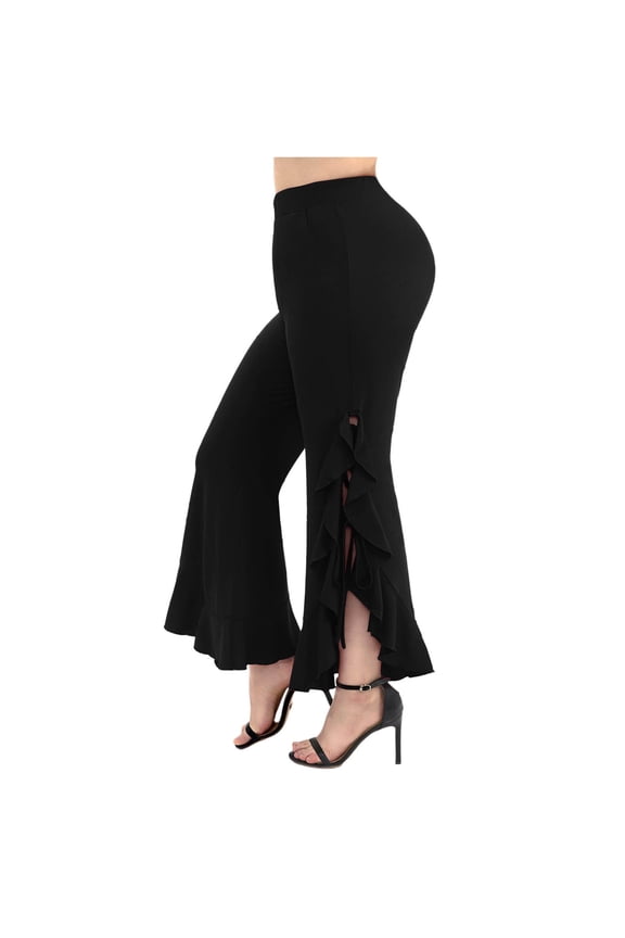 Womens Dance Party Fashion Pants Gothic Flare Pants High Waist Ruffles Split Stretchy Comfy Wide Leg Y2k Sweatpant Flowy Dressy Casual Trousers