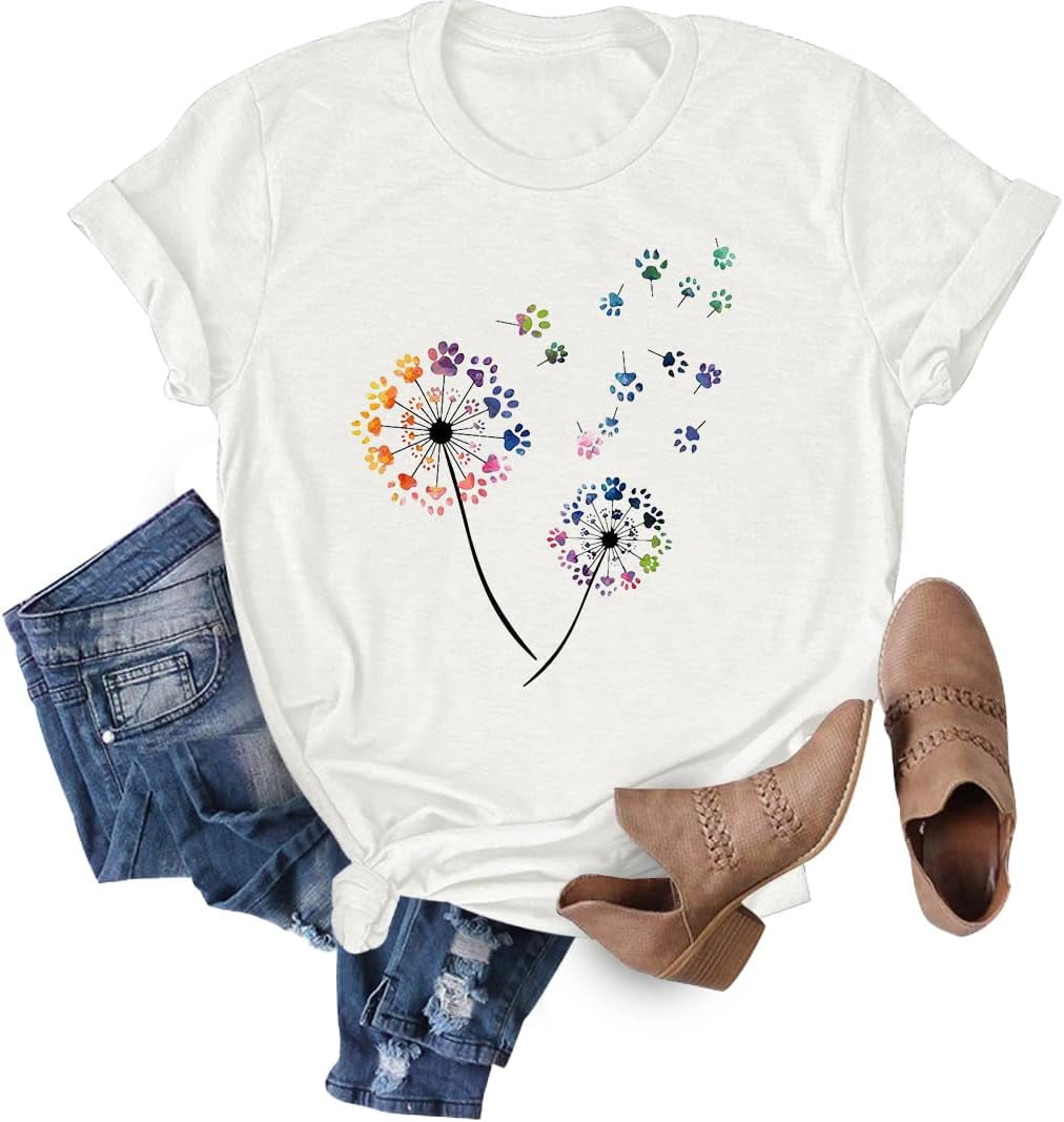 Womens Dandelion Graphic T-Shirts Teen Girls Cute Sunflower Trendy Clothes Casual Tee Tops
