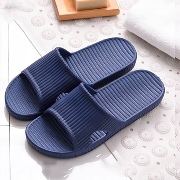 Womens Dark Blue Slides Non-Slip Shower Shoes, PVC Waterproof Bathroom Slippers for Women Indoor Outdoor Pool, Comfortable House Slippers Lightweight,Size 42