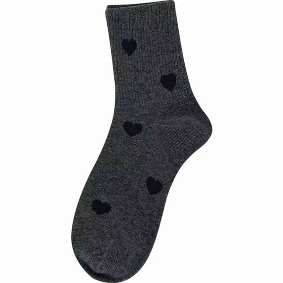 VONCOS Womens Dark Gray Heart Crew Socks - Cute Everyday Socks with Heart Pattern, Comfortable Casual Wear, One Size Fits Most