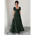 thumbnail image 1 of Womens Dark Green Square Neck Tiered Long Dress With Puff Sleeves, 1 of 7