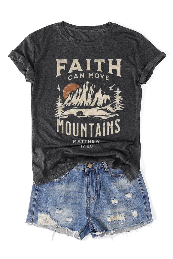 Womens Dark Grey Vintage Mountain Wilderness T-Shirt Casual Summer Style