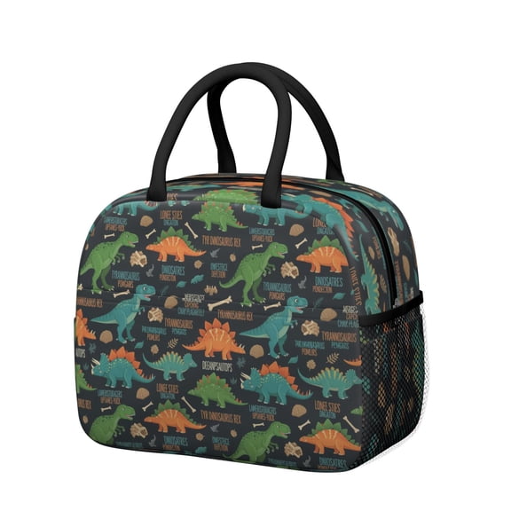 Womens DarkBlue Cartoon Dinosaurs Names Pattern Lunch Box for Work,Insulated Lunch Bag for Women,Loncheras Para Mujer,Leakproof Adult Lunch Bag for Work,Beach,Travel,Picnic,Camping