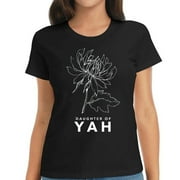 Womens Daughter Of Yah Botanical Flower Hebrew Roots Faith T-Shirt Black
