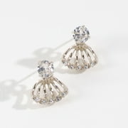 Womens Dazzlers Silver Cubic Zirconia Front Back Crawler Earrings by Howard's