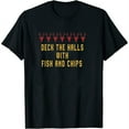 thumbnail image 1 of Womens Deck The Halls With Fish And Chips Ugly Christmas T Shirt Black Medium, 1 of 5