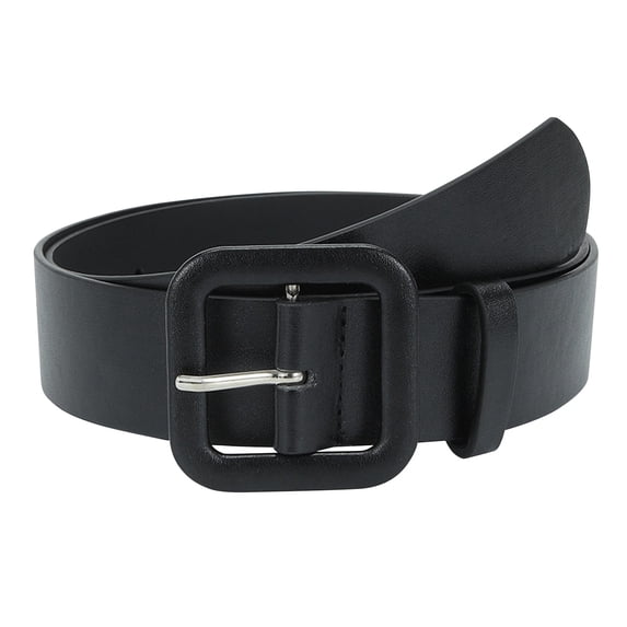 Womens Decorative Wide Belt with Square Covered Buckle – Structured Leather Style Strap for Jeans Pants Dresses and Tunics – Minimalist Casual Waist Belt Black