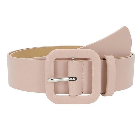 Womens Decorative Wide Belt with Square Covered Buckle – Structured Leather Style Strap for Jeans Pants Dresses and Tunics – Minimalist Casual Waist Belt Pink