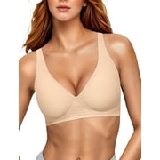 TGCUR Womens Deep V Push Up Wireless Seamless T-Shirt Bras Supportive No Underwire
