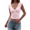 thumbnail image 1 of Womens Deep V Neck Crop Tank Tops Going Out Crop Top Sleeveless Slim Fit Y2k Summer Tops Pink L, 1 of 7