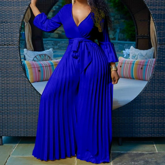 Womens Deep V Neck Long Sleeve Button Down Wide Leg Jumpsuit Romper Jean Jumpsuits Women Pant Suits for Women Dressy plus Size Women Ruffle Jumpsuit Pants Suits for Women Dressy Semi Formal Ruffled