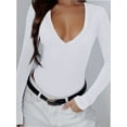 thumbnail image 1 of Womens Deep V Neck Long Sleeve Lined Slim Fit T Shirt Tops Tee, 1 of 4